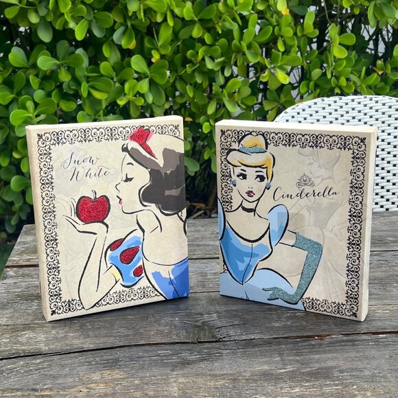 Disney Artissimo Snow White & Cinderella Wall Art Glitter 8x10” Set Girls Decor - Picture 1 of 6